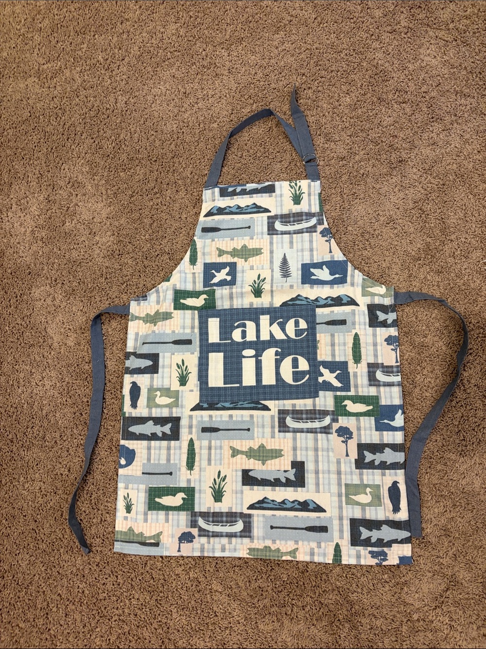 Lake Life Cotton Apron - Blue & Green Plaid Outdoor Print
